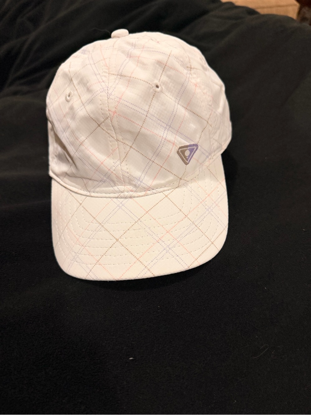 Signature White Plaid Golf Cap with Purple Triangle Emblem